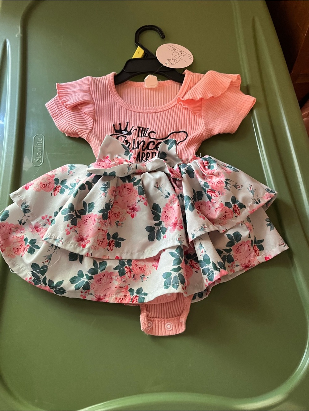 Pink ribbed baby girls romper